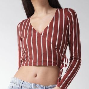 Rust Striped Crop Wrap Top